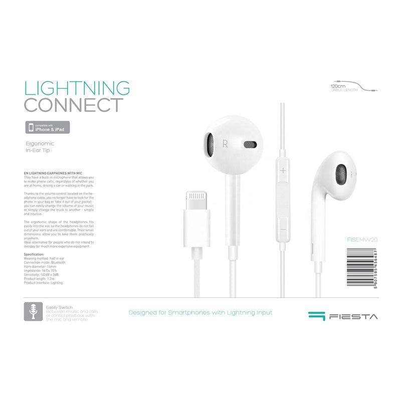FIESTA AURICULARES BOTON + MIC LIGHTNING BLANCO
