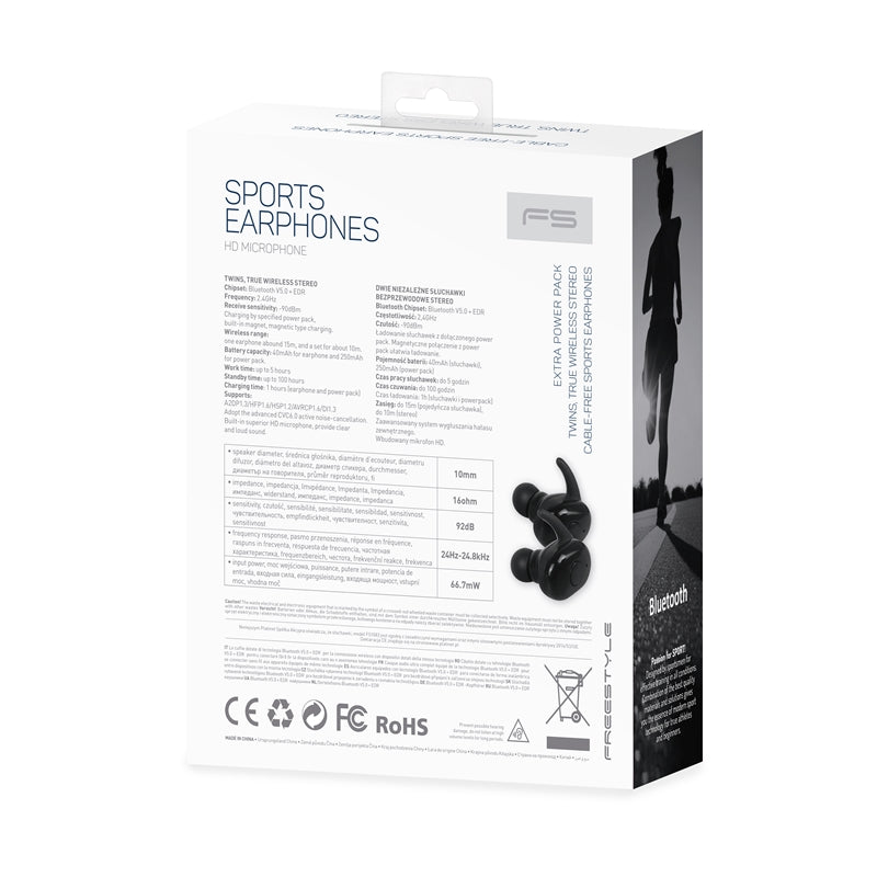 OMEGA FREESTYLE AURICULARES BLUETOOTH 5.0 + ESTUCHE CARGA CVC 6.0 ANC NEGRO