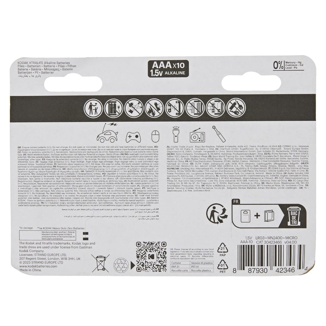 KODAK XTRALIFE PILA ALCALINA AAA LR03 BLISTER*5+5