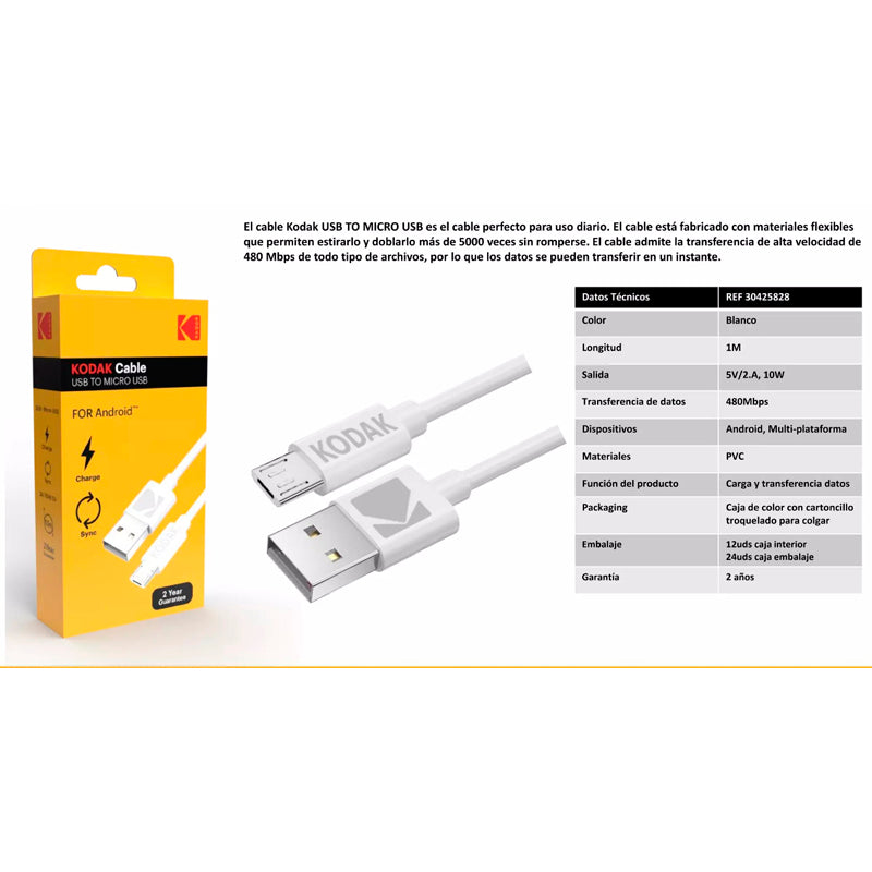 KODAK USB TO microUSB CABLE 1M WHITE BOX