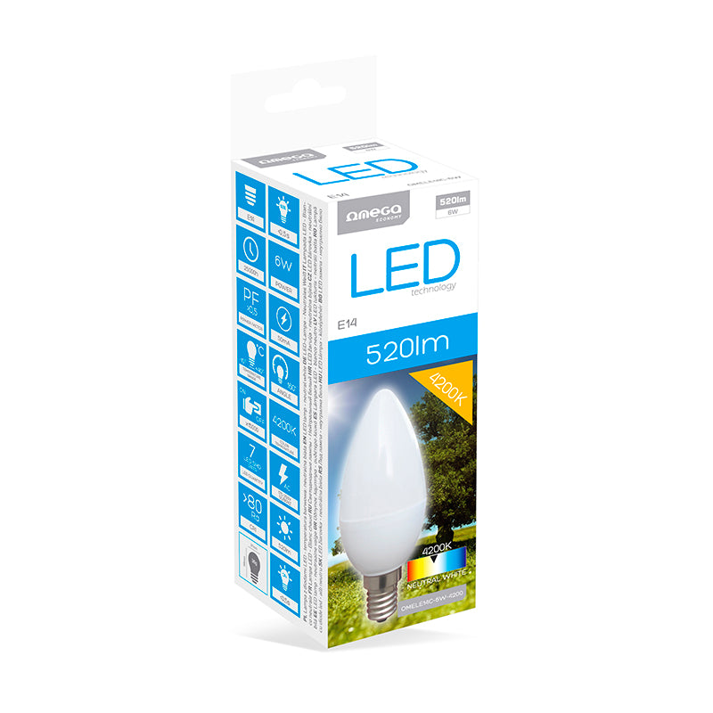 OMEGA BOMBILLA LED COMFORT 6W E14 4200K VELA 520lm