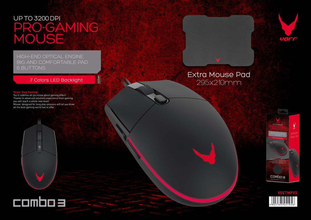 OMEGA VARR RATON GAMING CON LUZ + ALFOMBRILLA VSETMPX5