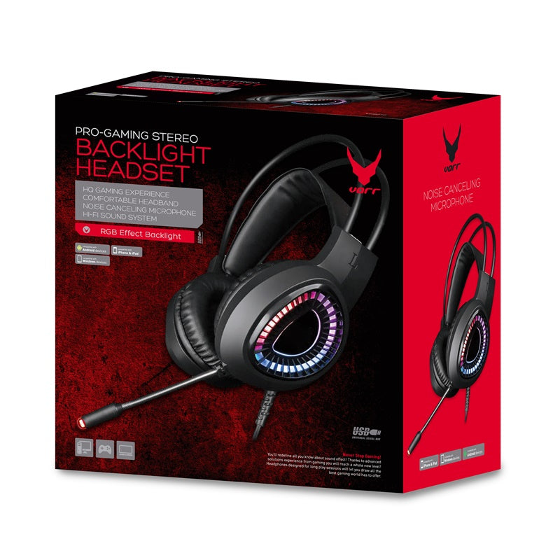 OMEGA VARR CASCO PRO-GAMING LUZ LED CANCELACION RUIDO MIC VH8010 USB 7.1 NEGRO