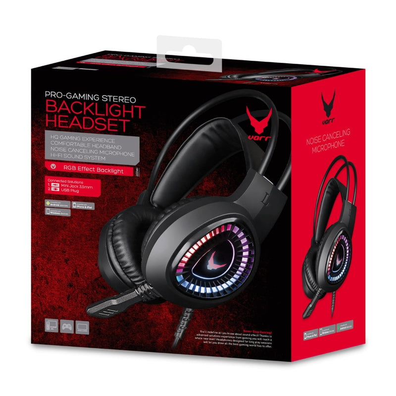 OMEGA VARR CASCO PRO-GAMING LUZ LED CANCELACION RUIDO MIC VH8010L USB