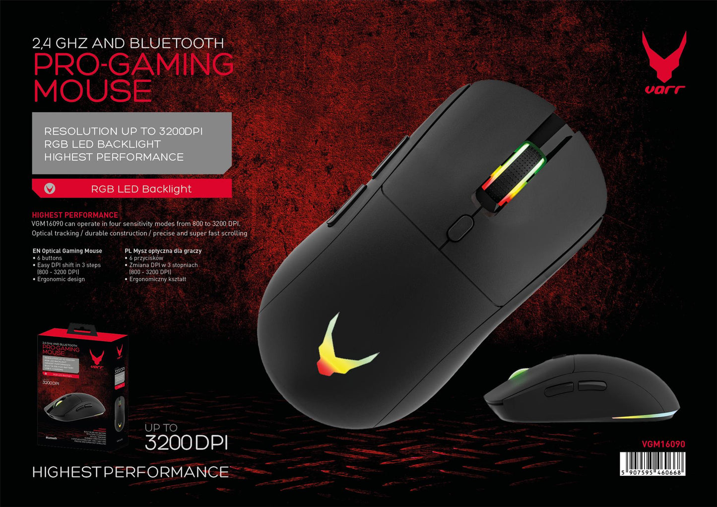 OMEGA VARR RATON GAMING DUAL INALAMBRICO BLUETOOTH RECARGABLE 6D 3200DPI VGM16090 NEGRO