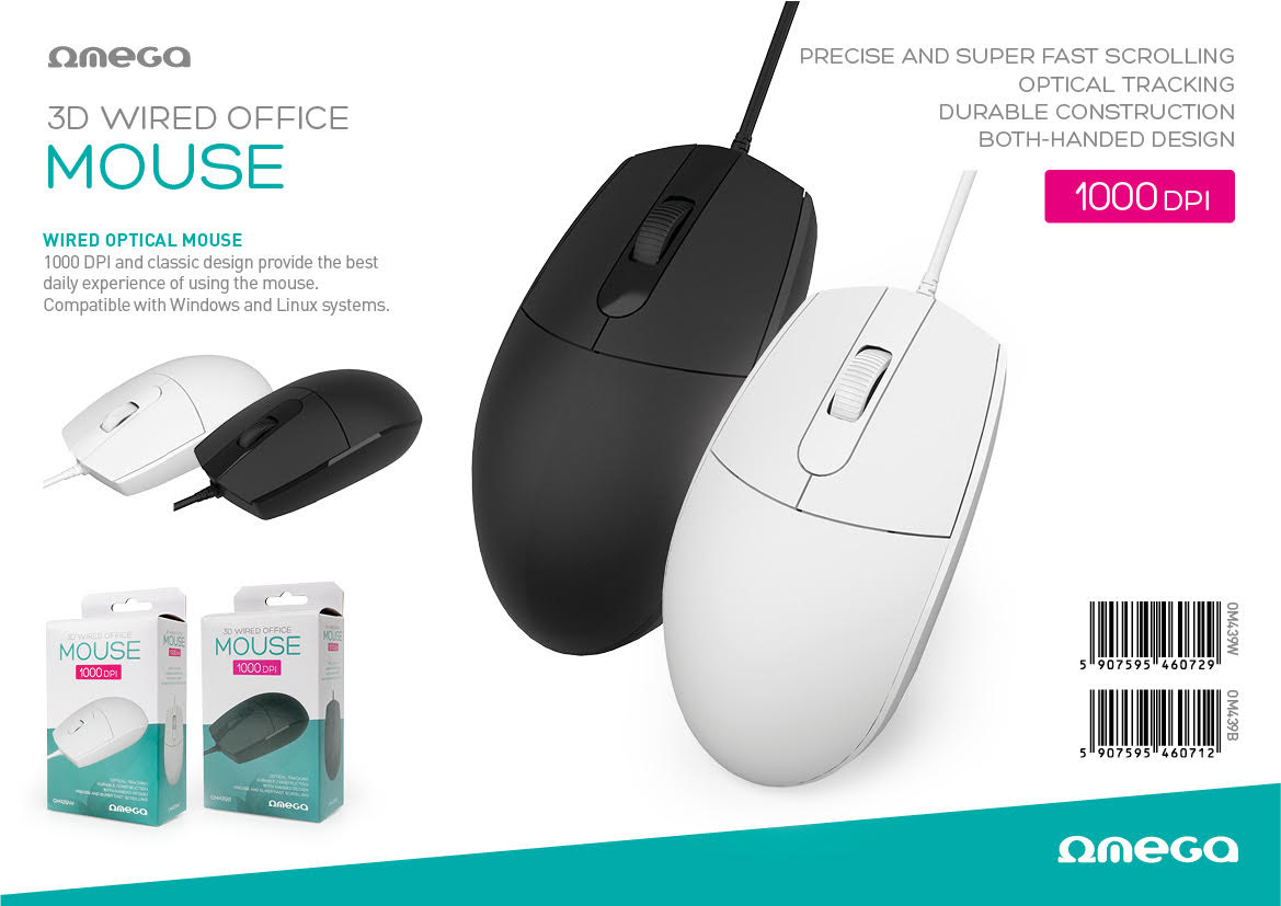 OMEGA RATON OPTICO 3D USB 1000DPI OM439 BLANCO
