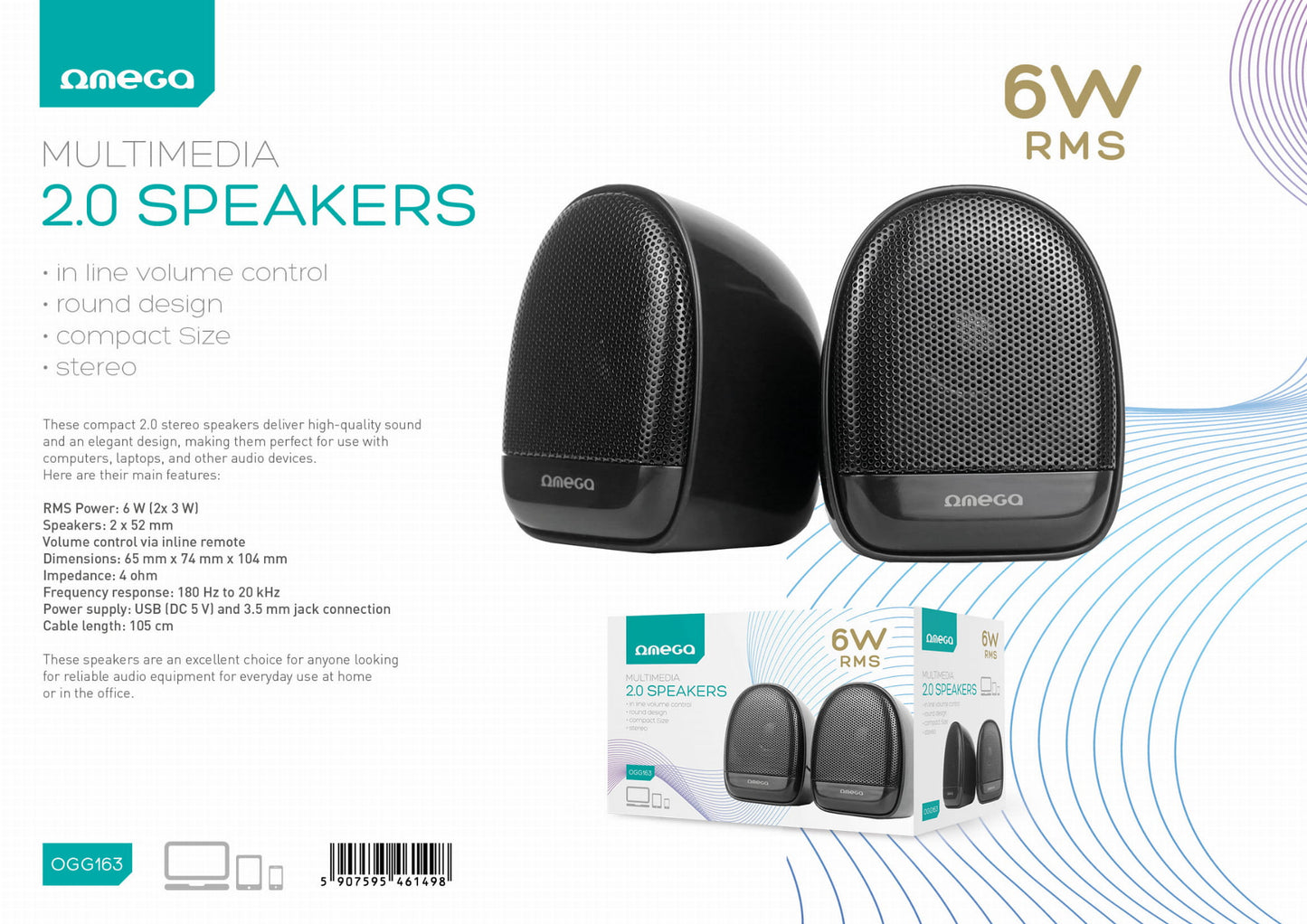 OMEGA SPEAKERS PC 2.0 6W RMS RGB USB OGG163