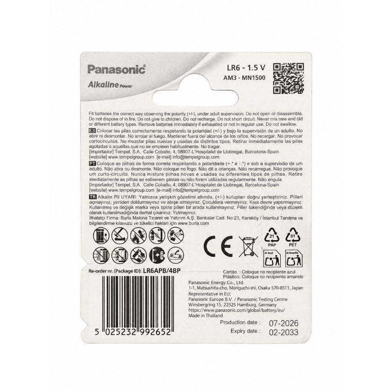 PANASONIC BRONZE PILA ALCALINA AA LR6 BLISTER*4