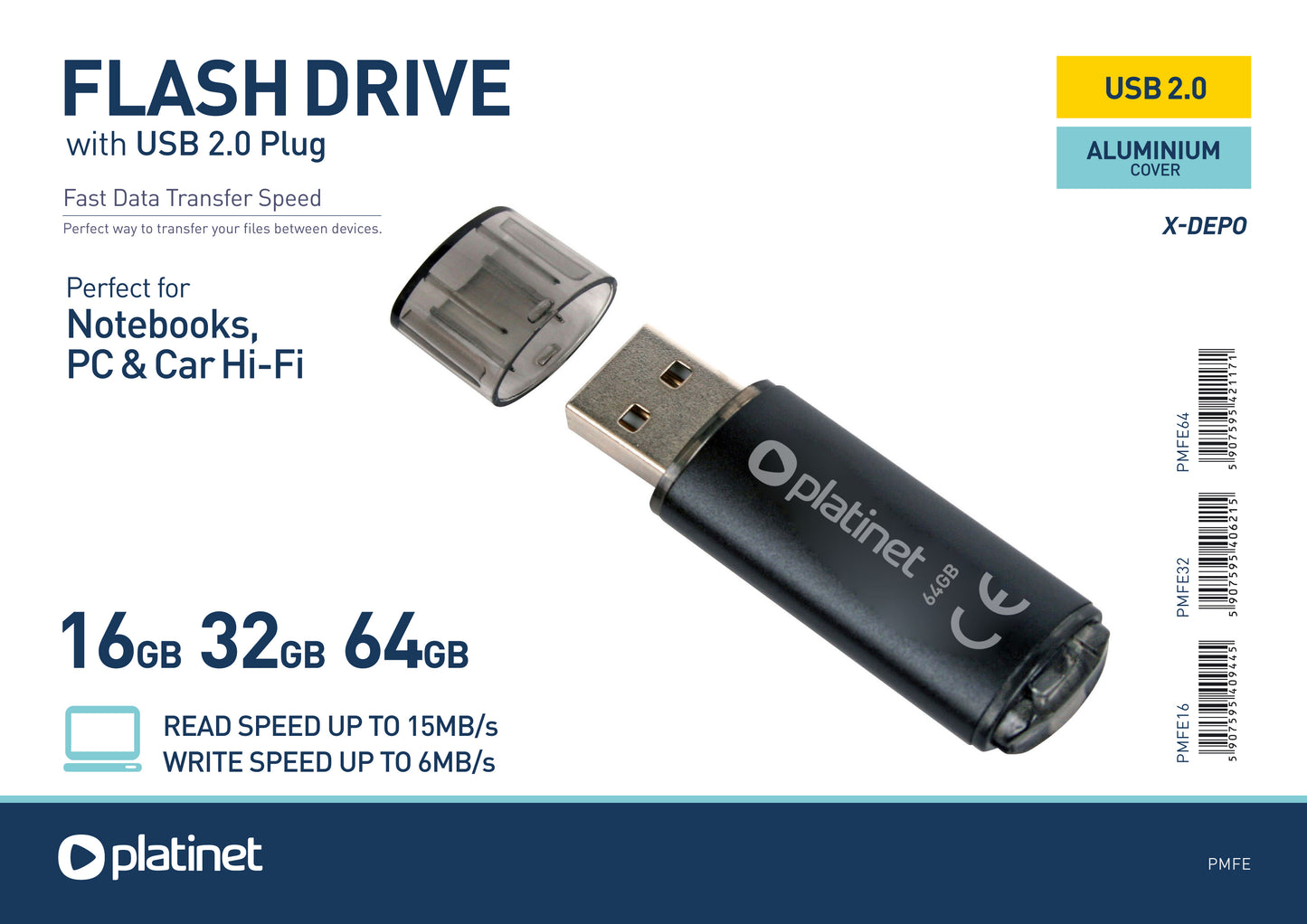 PLATINET PENDRIVE USB 2.0 X-DEPO 16GB PMFE16 AZUL