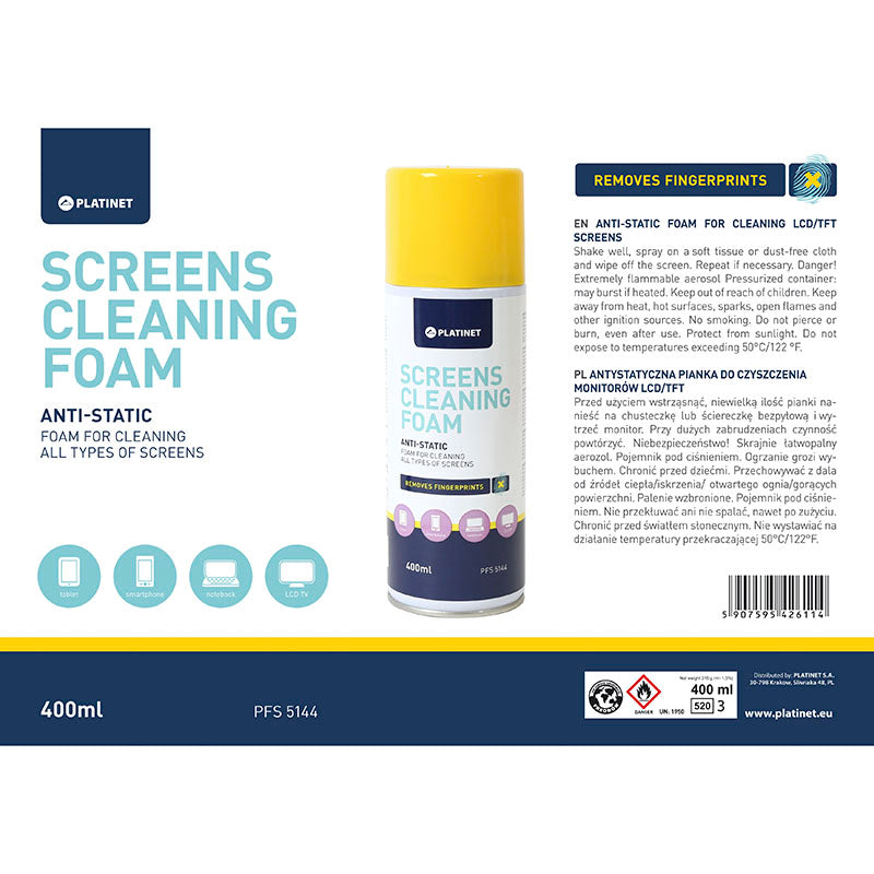 PLATINET ESPUMA ANTI-ESTATICO GERMICIDA PARA LIMPIAR PANTALLAS LCD/TFT