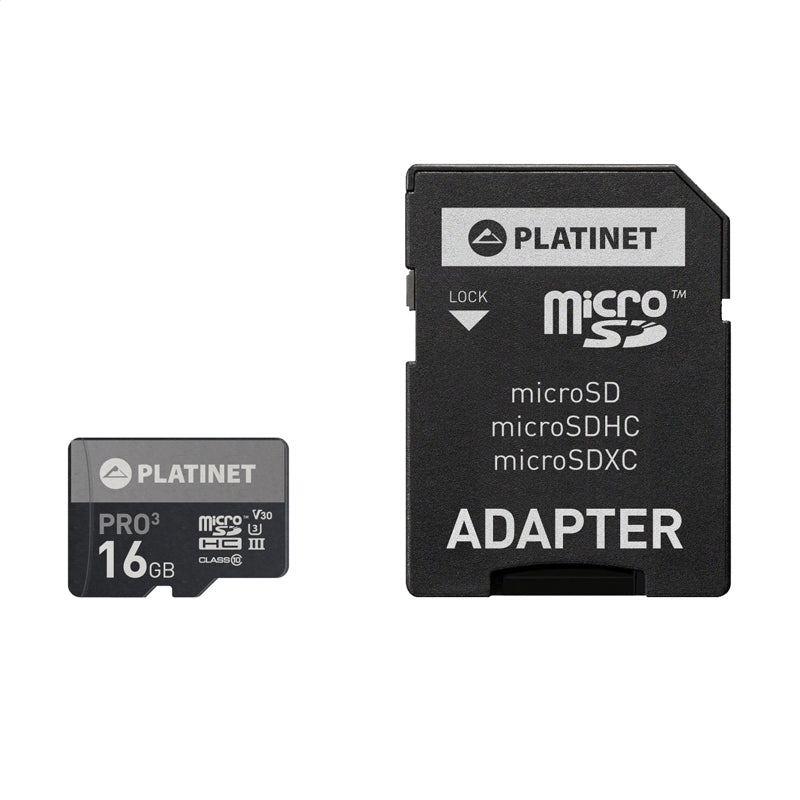 PLATINET microSDHC 16GB CLASE 10 UIII 90MB/s + ADAPTADOR SD
