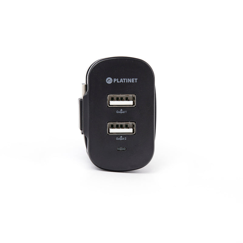 PLATINET CARGADOR DE PARED CABLE RETRACTIL microUSB 3,4A + 2xPUERTOS USB