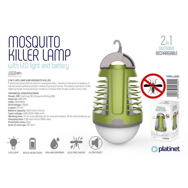 PLATINET LAMPARA LED MOSQUITERA BATERIA 6500K VERDE