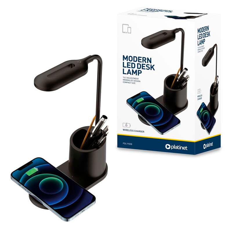 PLATINET LAMPARA DE MESA LED + CARGADOR INALAMBRICO NEGRO