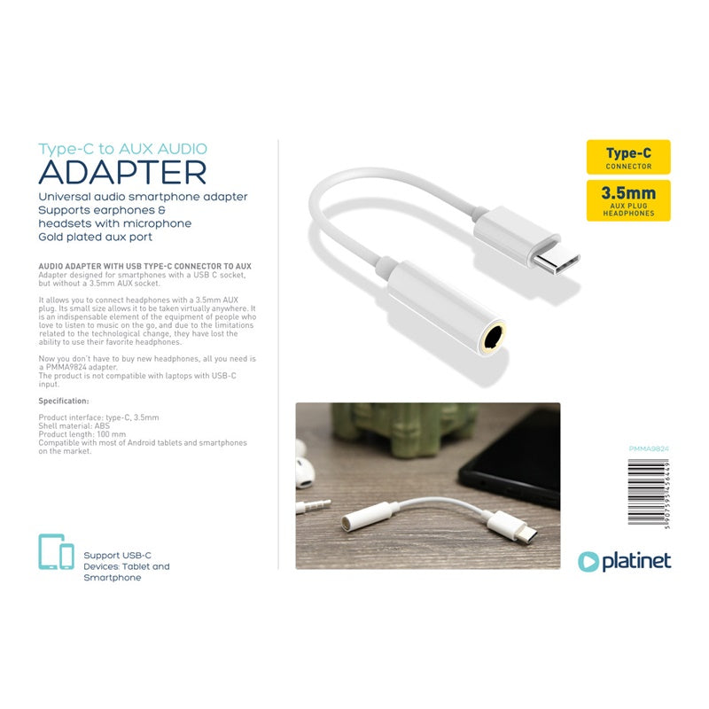 PLATINET CABLE ADAPTADOR SMARTPHONE TIPO-C - AUX