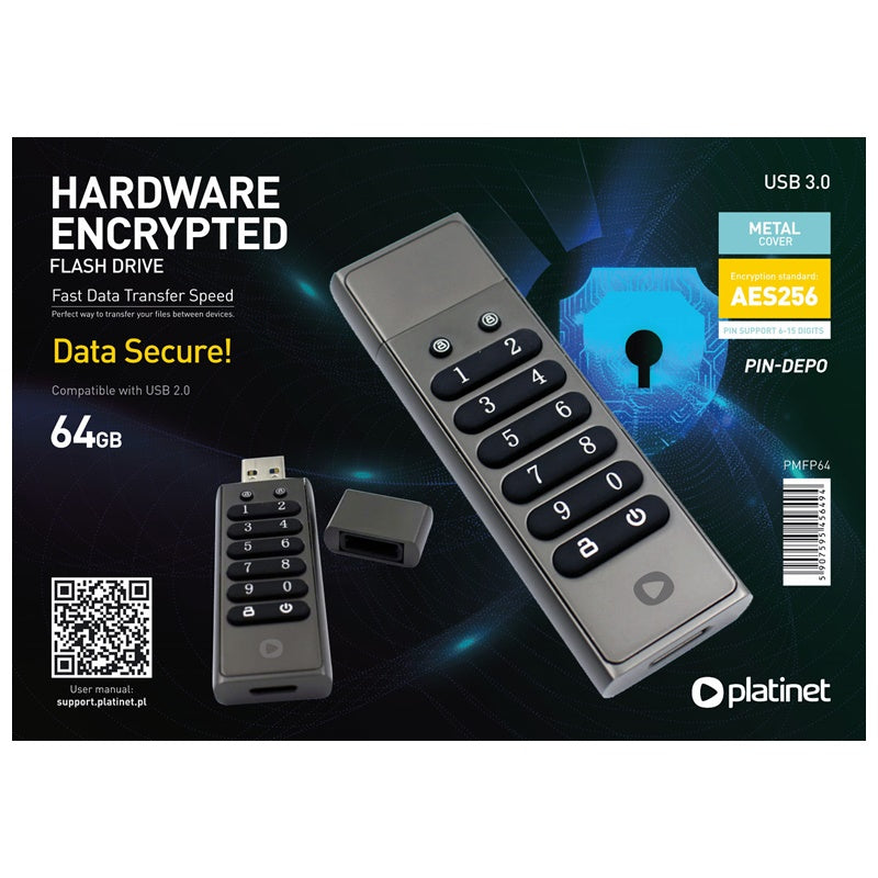 PLATINET PENDRIVE USB 3.0 HARDWARE ENCRYPTED 64GB