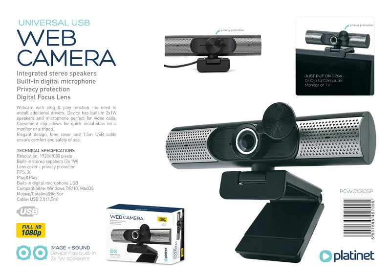 PLATINET WEBCAM 1080P FULL HD AUTOFOCUS DIGITAL + ALTAVOZ