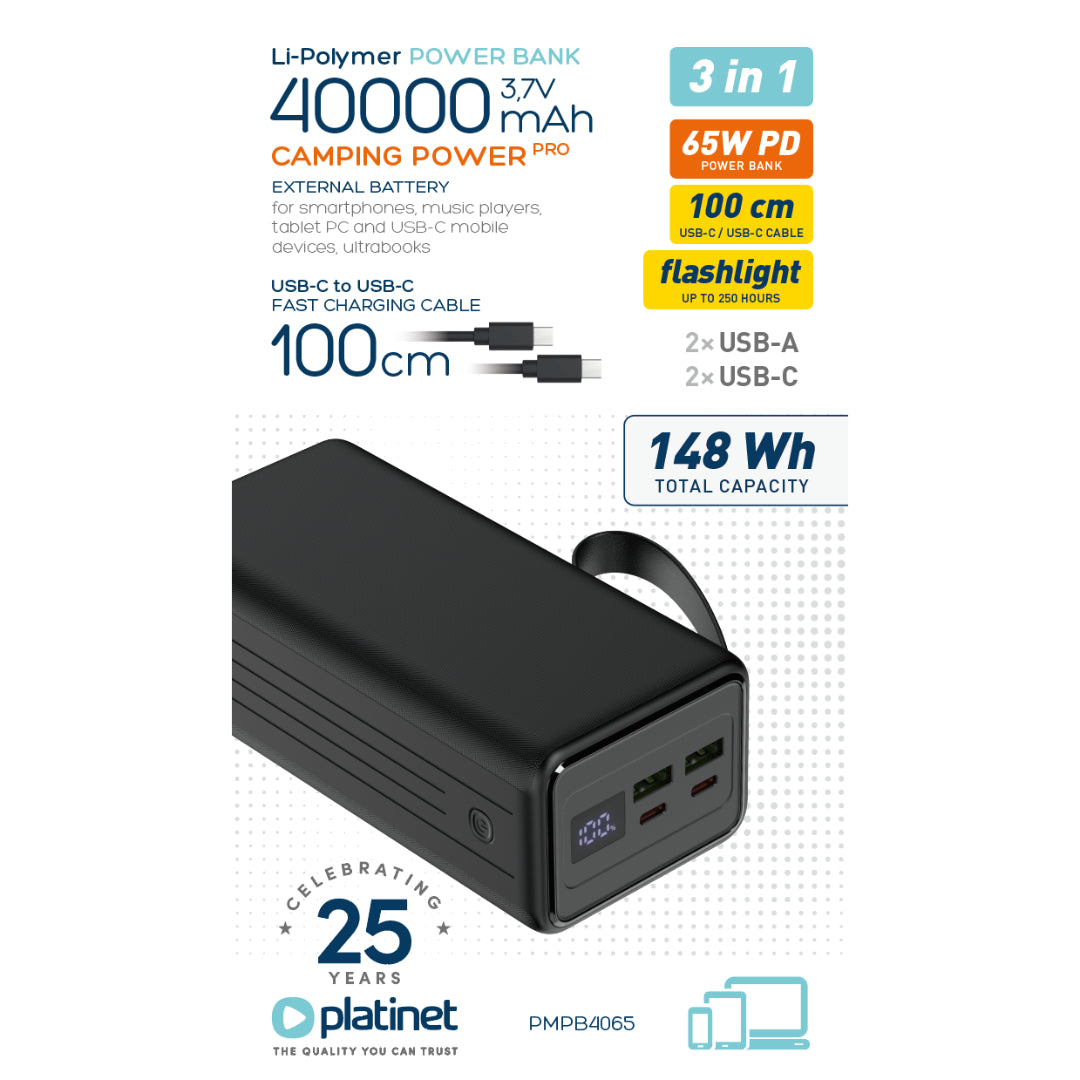 PLATINET POWER BANK 40.000mAh 65W PD PMPB4065