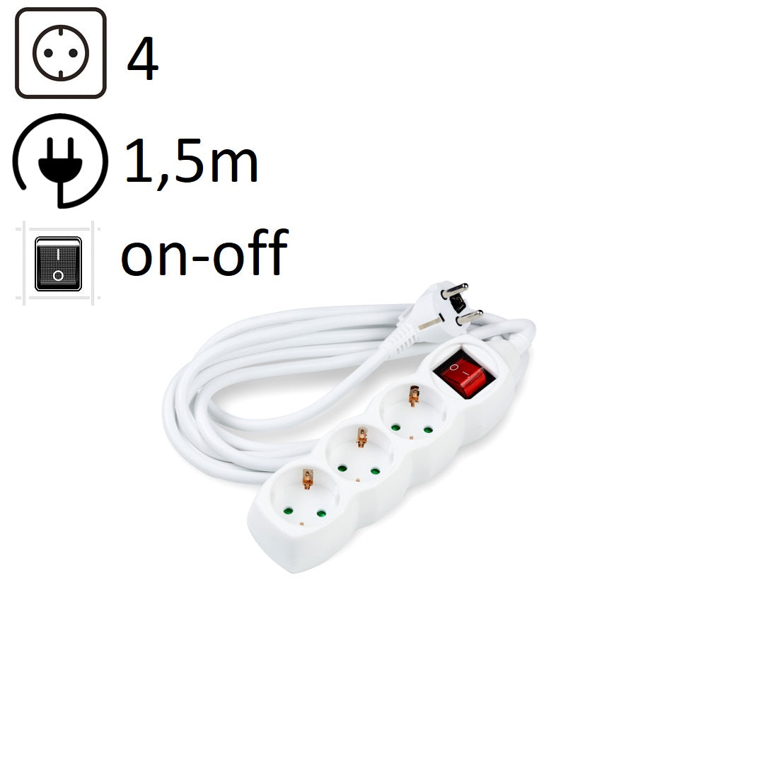 TECHNIK REGLETA DE CORRIENTE 4 ENCHUFES 1,5M 16A BLANCO+INTERRUPTOR