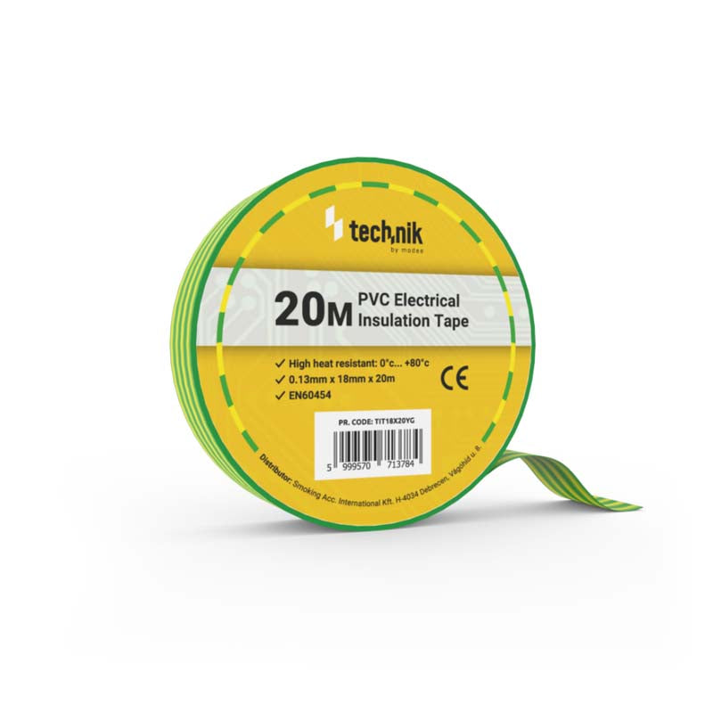 TECHNIK CINTA AISLANTE PVC 0.13x18MM 20 METROS AMARILLO/VERDE