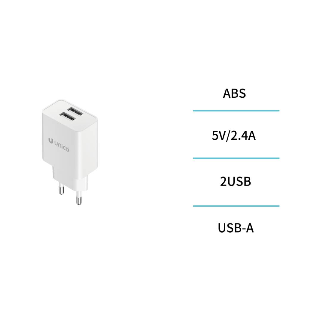 UNICO HC1161 CARGADOR 2 USB A 2.4A BLANCO