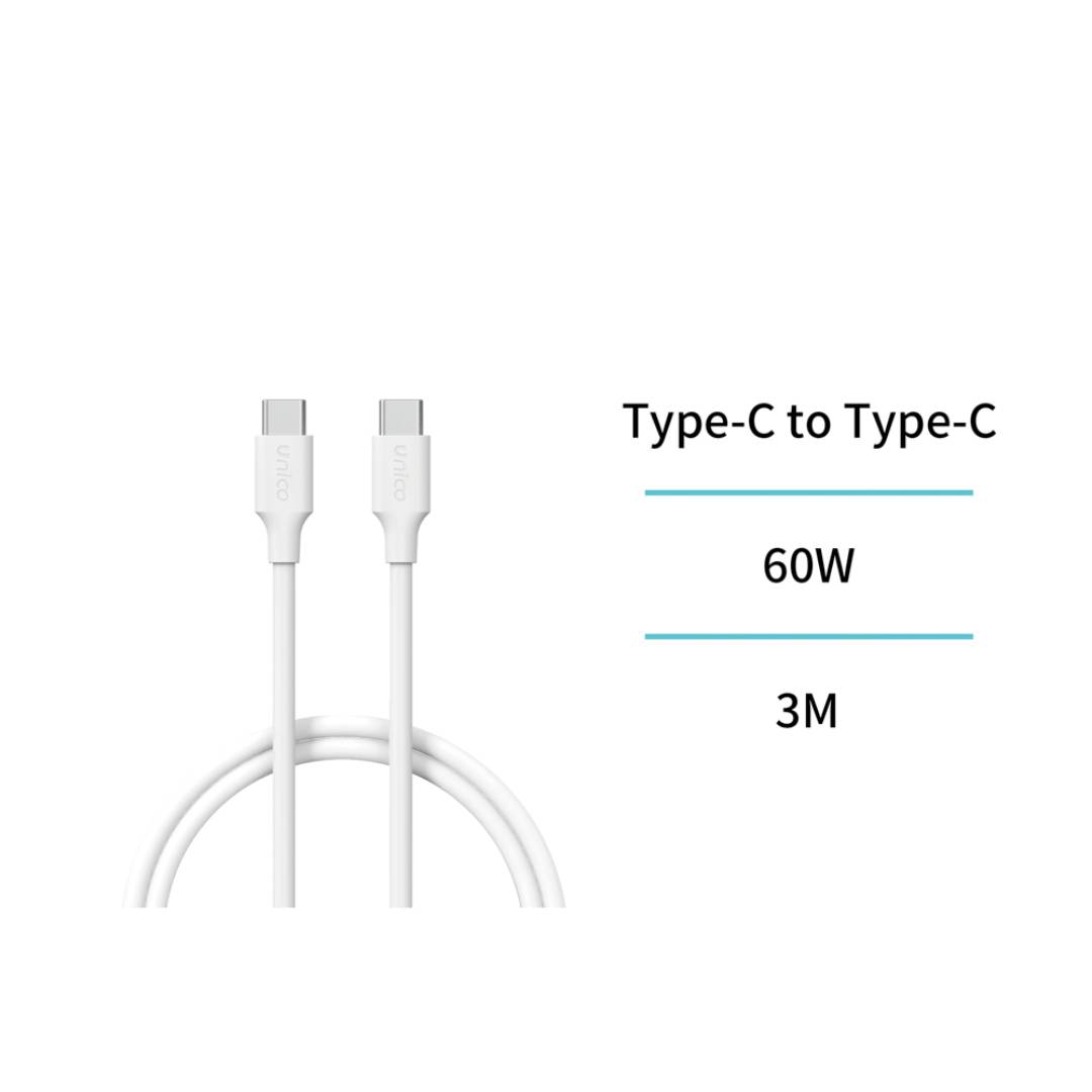 UNICO CB1267 CABLE TIPO-C A TIPO-C 3A 60W TRENZADO 1M CARGA RAPIDA BLANCO