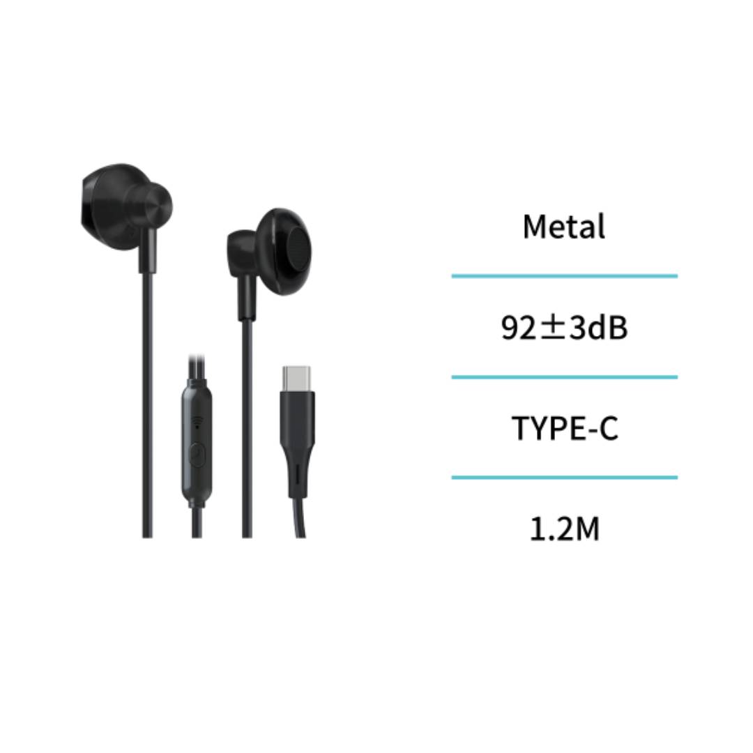 UNICO EP2107 TYPE-C CABLE HEADPHONES SEMI IN-EAR MICRO BLACK