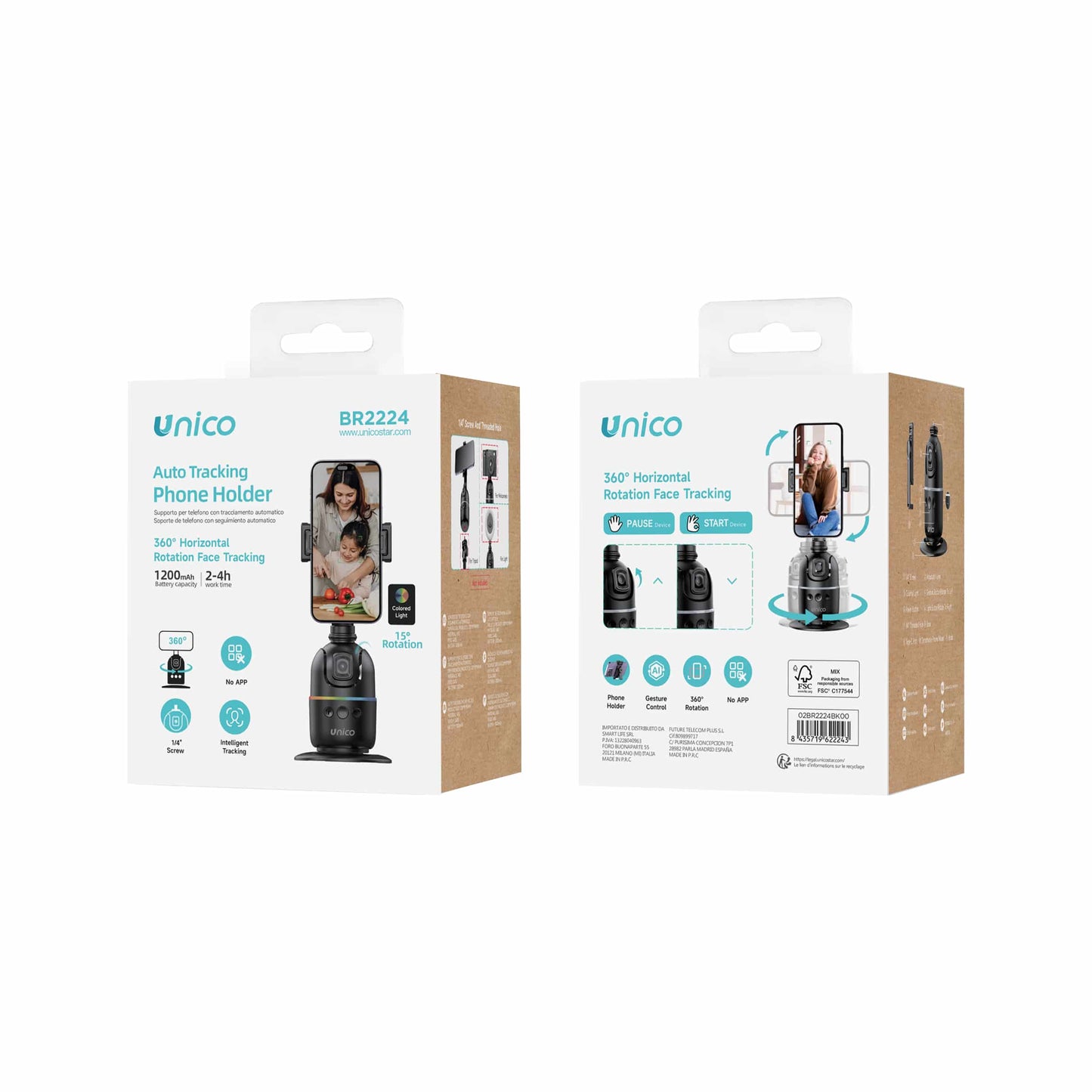 UNICO BR2224 GIMBAL AUTO TRACKING 360º SEGUIMIENTO FACIAL SOPORTE MOVIL 1200MAHNEGRO