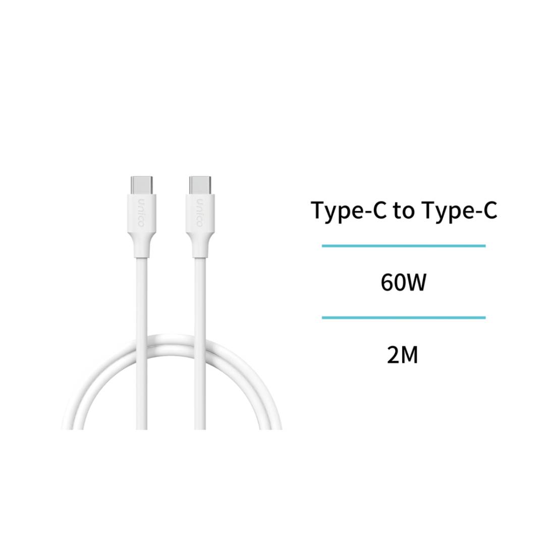 UNICO CB2690 CABLE TIPO-C A TIPO-C 3A 60W OD4.0 2M CARGA RAPIDA BLANCO