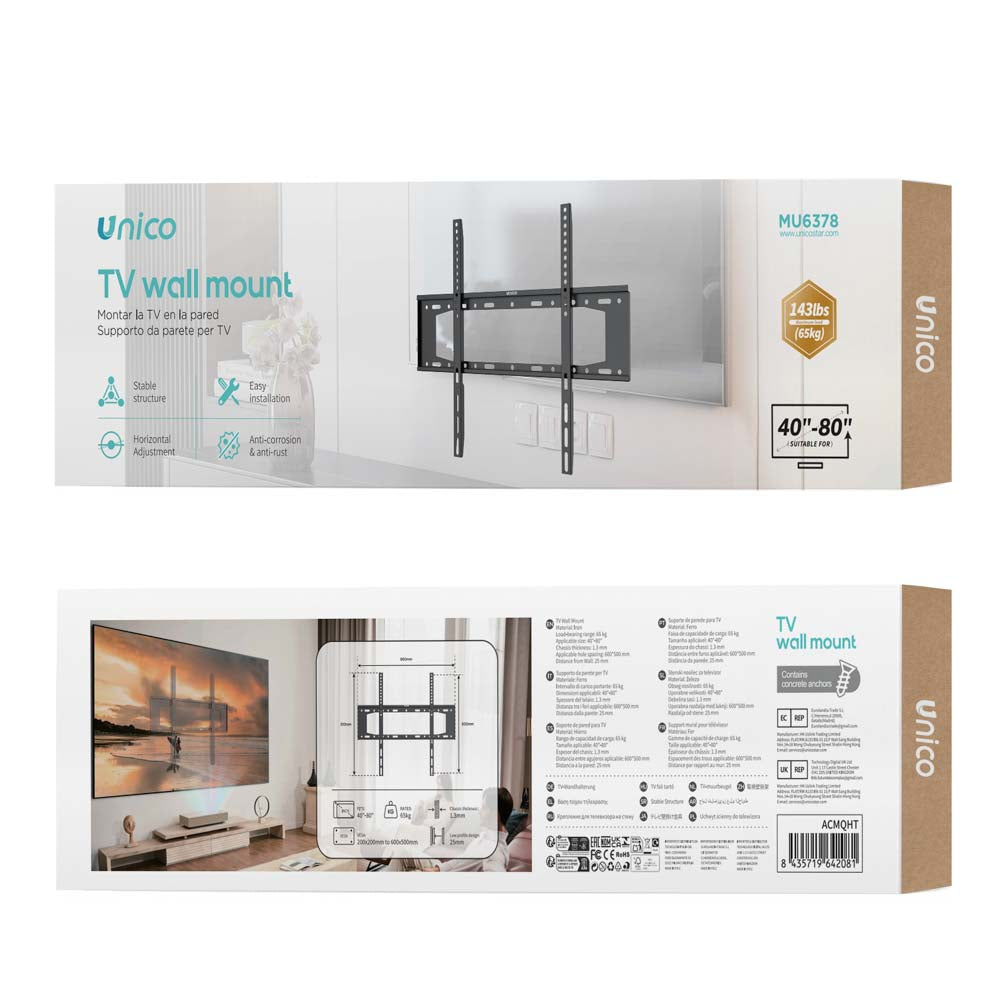 UNICO MU6378 SOPORTE TV FIJO 40 A 80 65KG GRIS