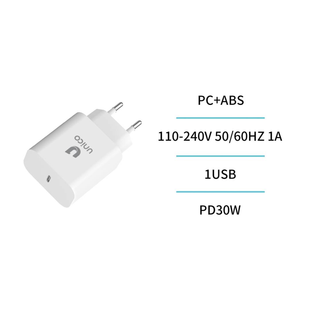 UNICO HC4340 CARGADOR 1 TIPO-C PD30W BLANCO