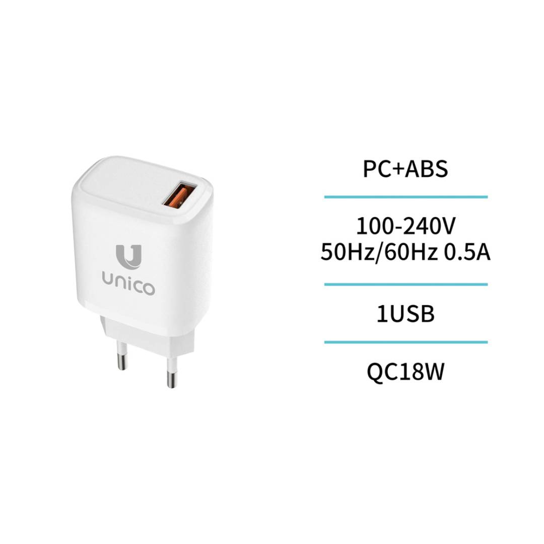UNICO HC4468 CARGADOR 1 USB A QC18W CARGA RÁPIDA NEGRO
