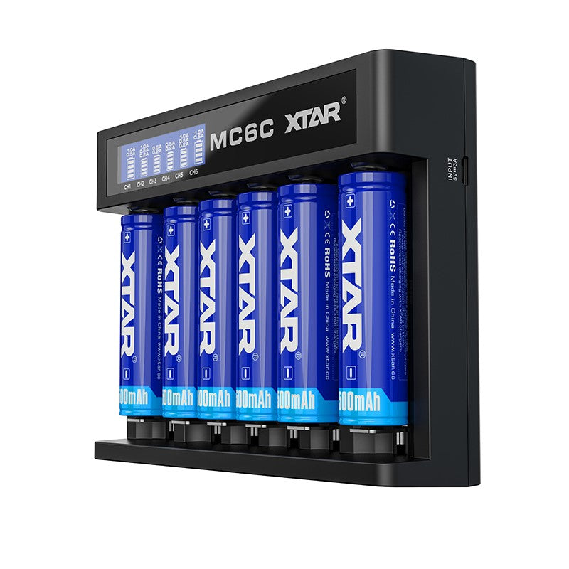XTAR CARGADOR PANTALLA PEQUEÑA LCD BATERIAS ION-LITIO USB MC6C