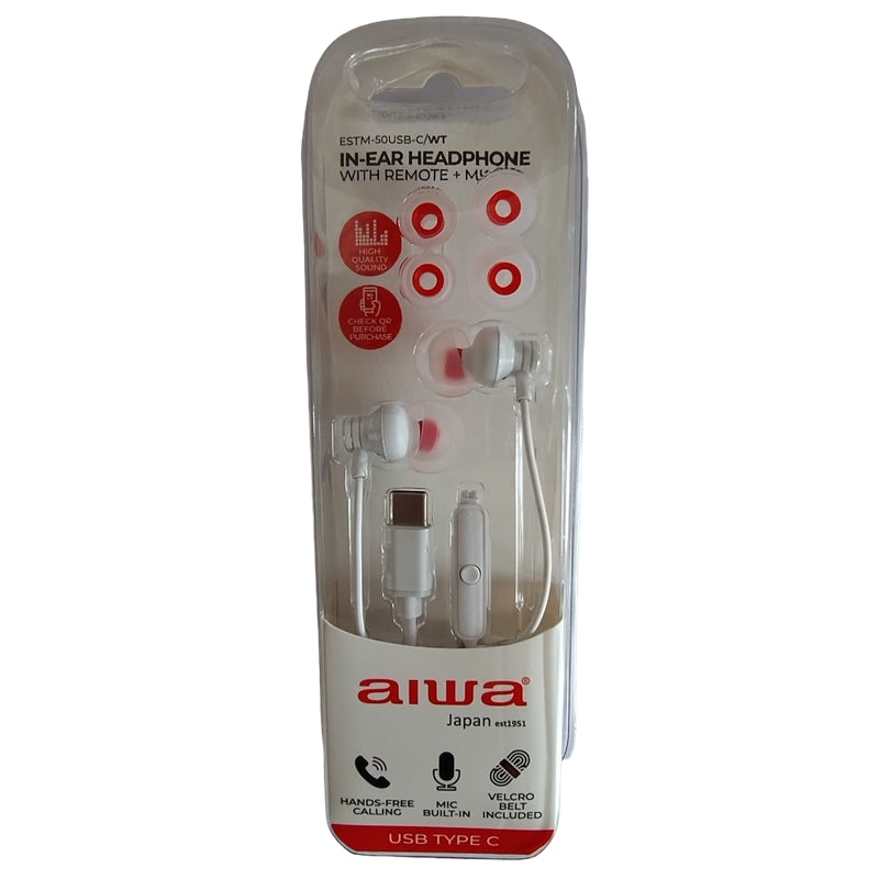 AIWA FONES DE OUVIDO BOTÃO TIPO-C ESTM-50 BRANCO