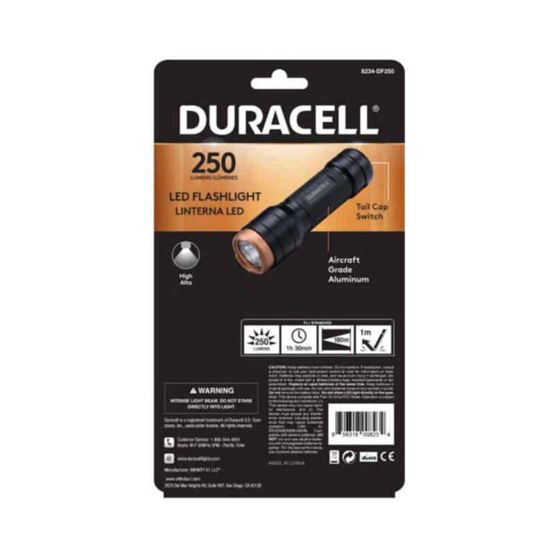 LANTERNA LED DURACELL 250 LUMENS ALUMÍNIO 180M 3xAAA