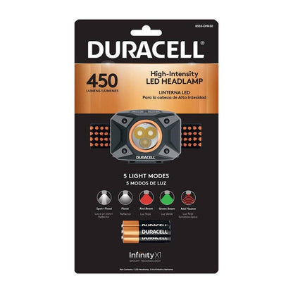 LANTERNA LED FRONTAL DURACELL 450 LUMENS 60M 3xAAA