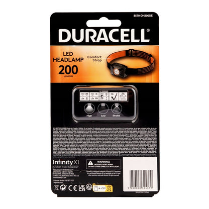 LANTERNA LED FRONTAL DURACELL 200 LUMENS 60M 3xAAA