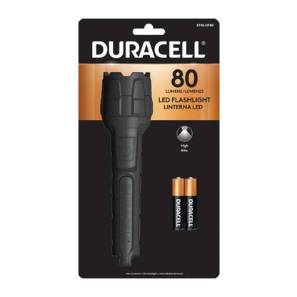 LANTERNA LED DURACELL 80 LUMENS BORRACHA 4HRS. 30M 2xAAA