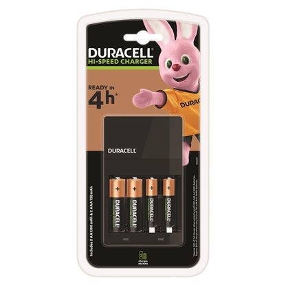 CARREGADOR DURACELL 4HRS. + 2 x PILHAS HR06 AA 1300mAh + 2 x BATERIAS HR03 AAA 750mAh BLISTER