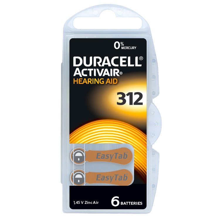 BATERIA AUDITIVA DURACELL DA312 1.45V ACTIVAIR 0%MG BLISTER*6