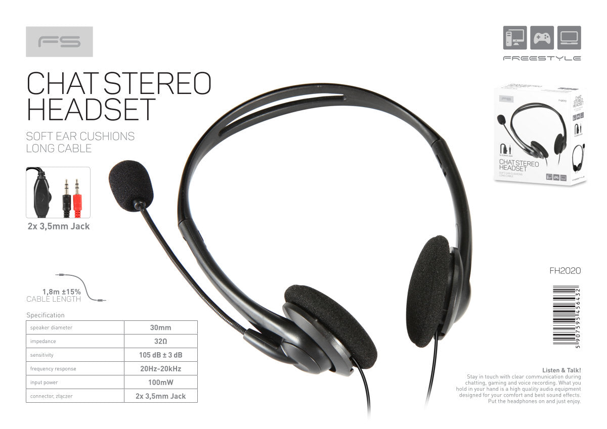 PARTY HEADPHONE + MIC PC VOLUME CONTROL JACK 2*3.5MM BLACK FH2020