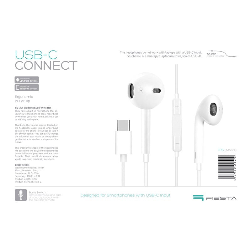 FIESTA AURICULARES BOTON + MIC TIPO-C BLANCO