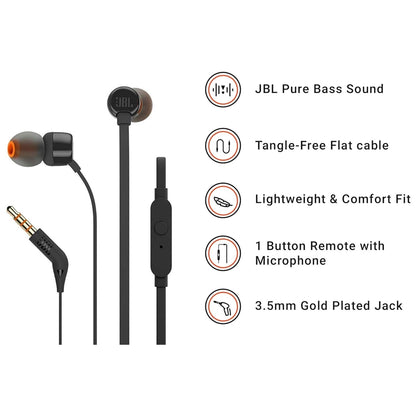 JBL AURICULARES BOTON CON MICROFONO TUNE T160 NEGRO