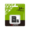 KINGSTON TARJETA microSD XC 64GB CLASE 10 + ADAPTADOR 100MB/S CANVAS GEN3