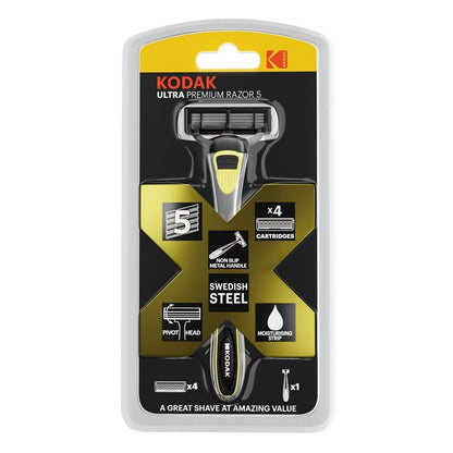 KODAK ULTRA PREMIUM RAZOR 5 MAQUINILLA AFEITAR MANGO METAL + 4 RECAMBIOS