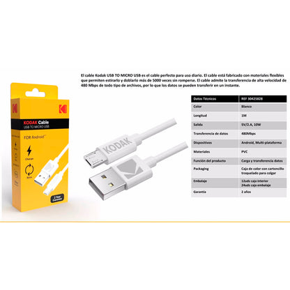 KODAK USB TO microUSB CABLE 1M WHITE BOX