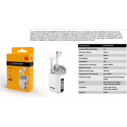 KODAK BUTTON BLUETOOTH HEADPHONES ULTRA 610S+ CHARGING CASE