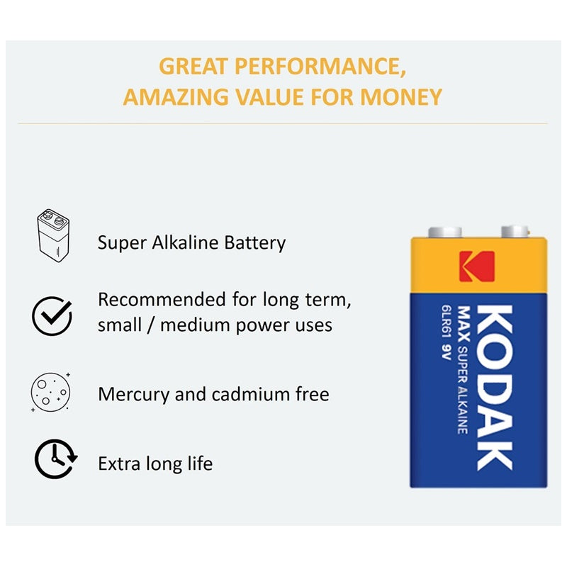 KODAK MAX ALKALINE BATTERY 9V LR61 BLISTER*1