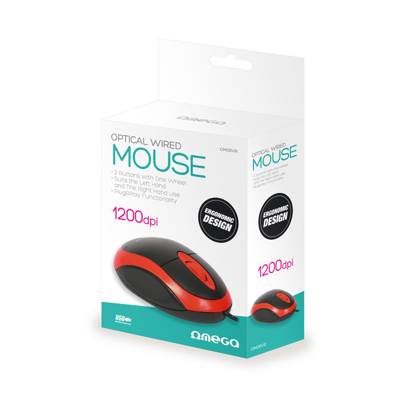 OMEGA RATON OPTICO 3D USB 1200DPI VALUE LINE OM06VR ROJO