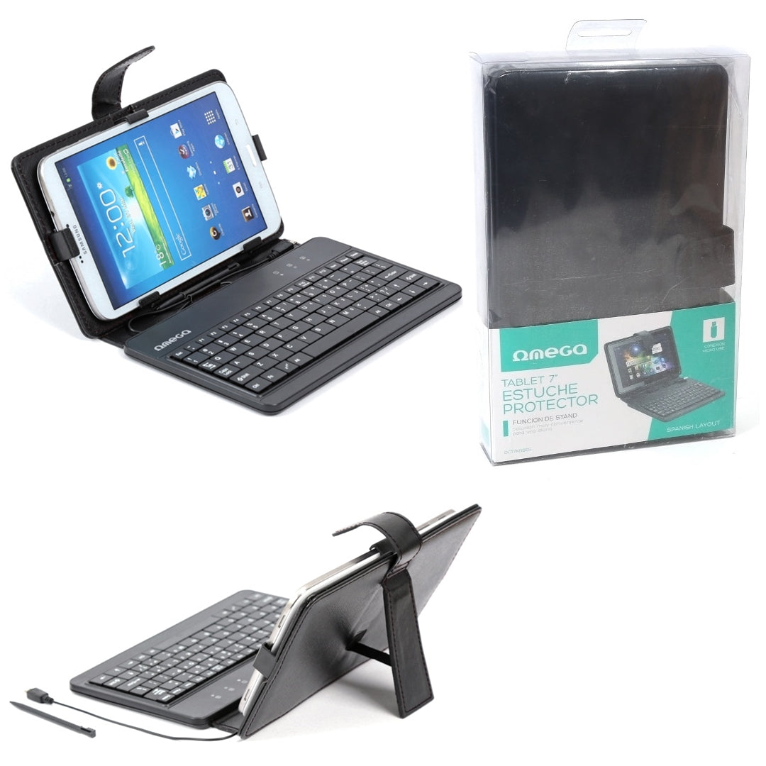 OMEGA FUNDA TABLET 7"-7,85" CON TECLADO ESPAÑOL + SOPORTE microUSB NEGRO OCT7KBSES